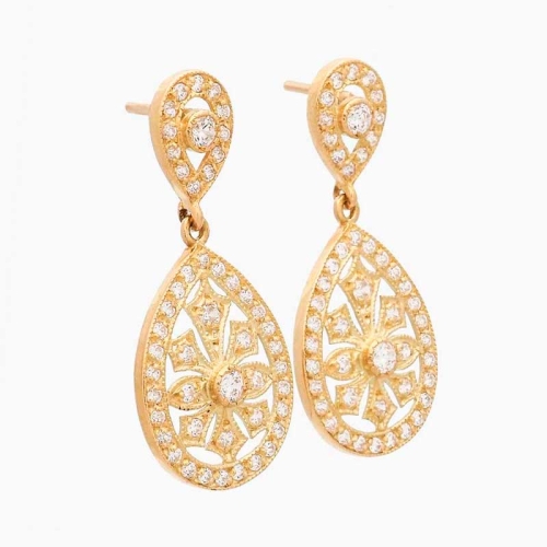 Pendientes de estilo clásico en oro amarillo y circonitas | Joyería Fi