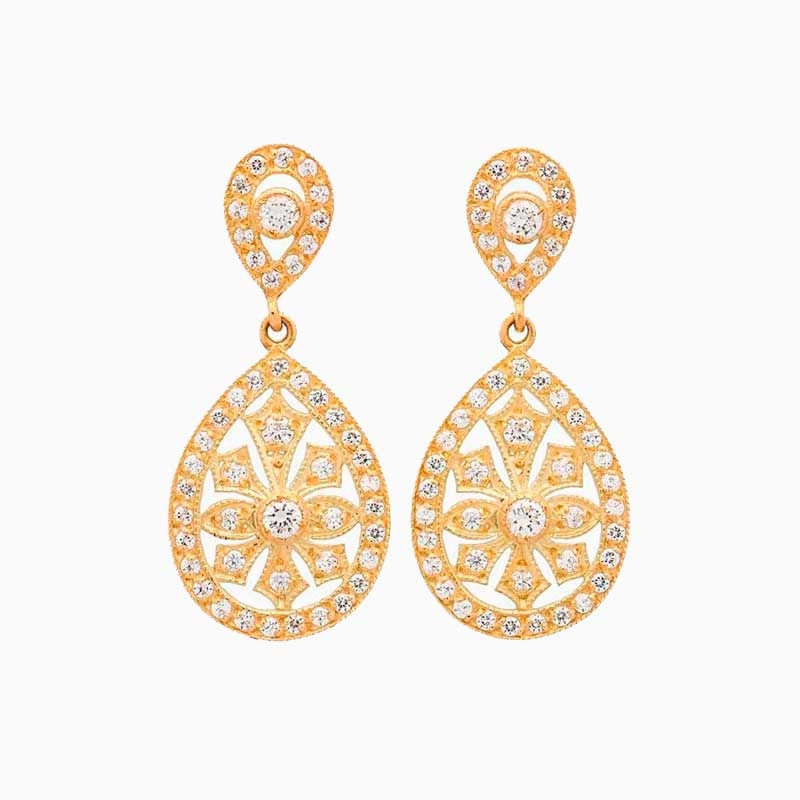 Pendientes de estilo clásico en oro amarillo y circonitas | Joyería Fi