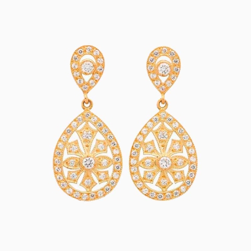 Pendientes de estilo clásico en oro amarillo y circonitas | Joyería Fi