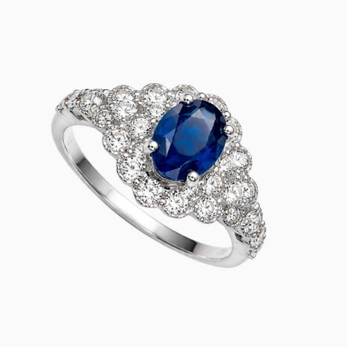 Sortija de zafiro y diamantes en oro blanco