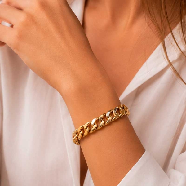 Pulsera barbada ancha en oro amarillo