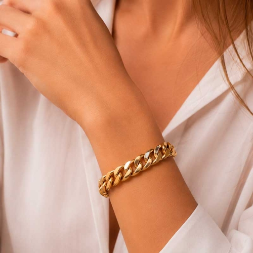 Pulsera barbada ancha en oro amarillo