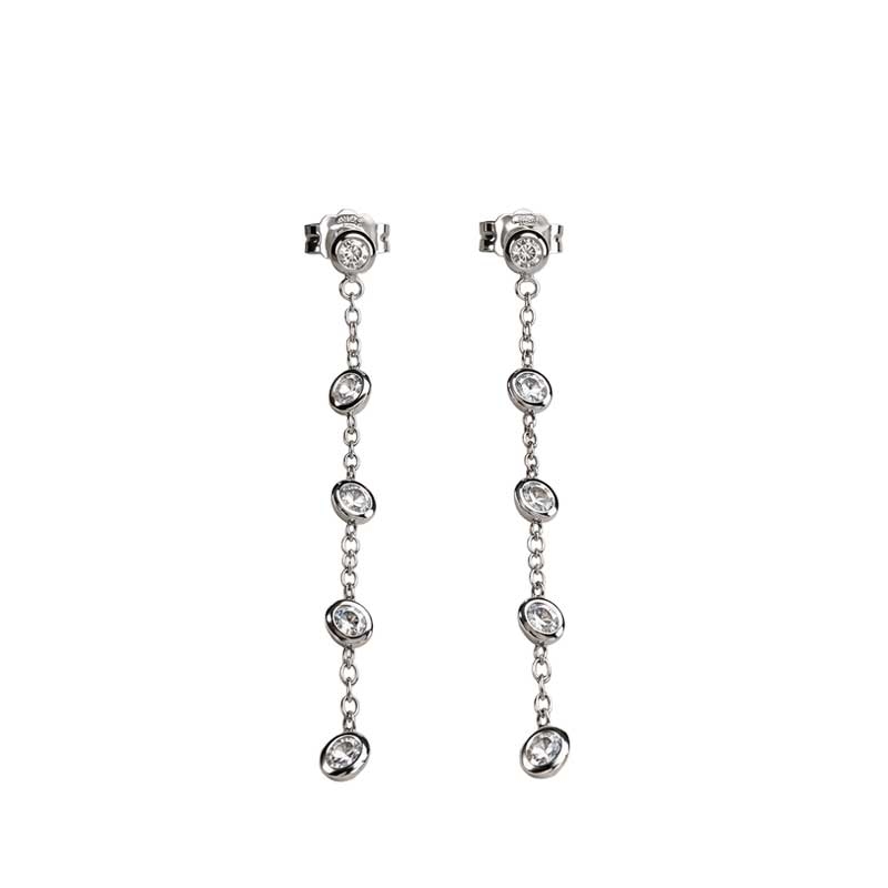 Pendientes largos de oro blanco y circonitas