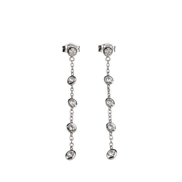 Pendientes largos de oro blanco y circonitas