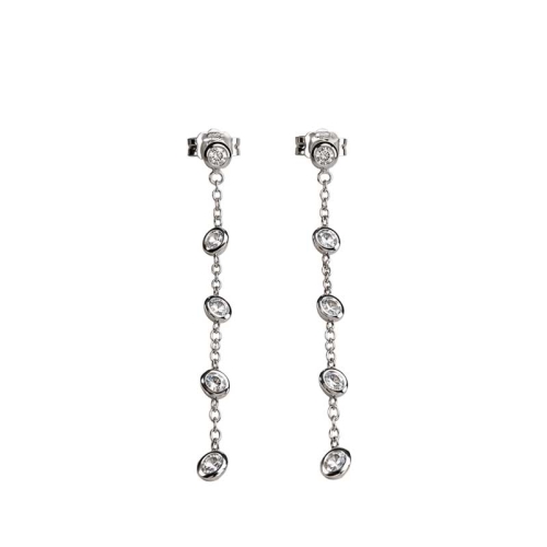 Pendientes largos de oro blanco y circonitas