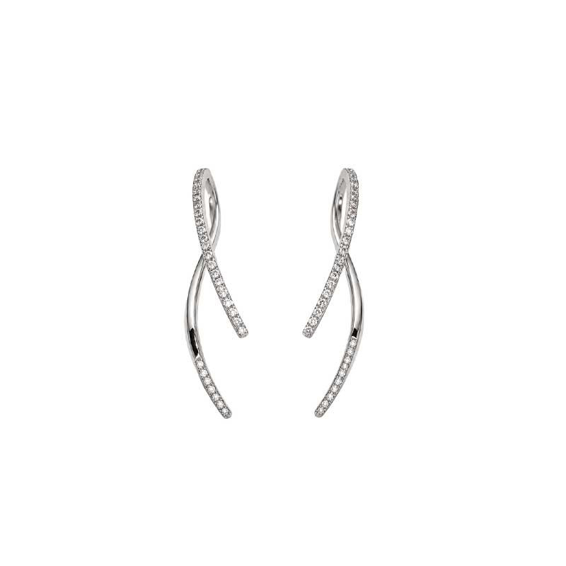 Pendientes de ondas en oro blanco y circonitas