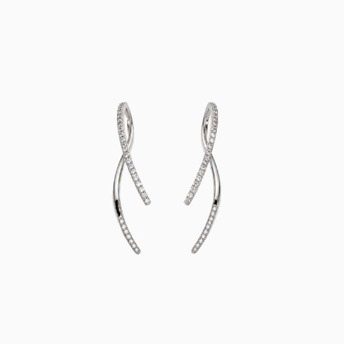 Pendientes de ondas en oro blanco y circonitas