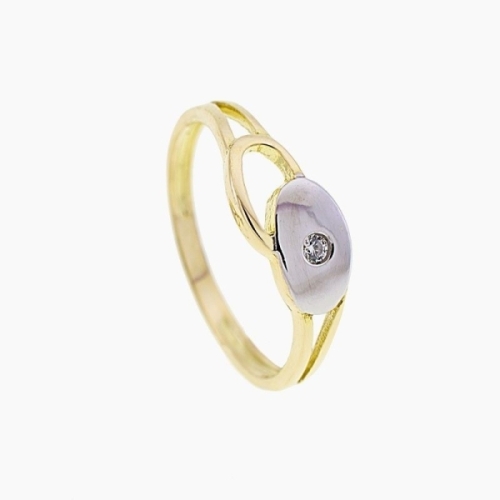Juego en oro de 18k bicolor con piezas en forma de gota y circonitas